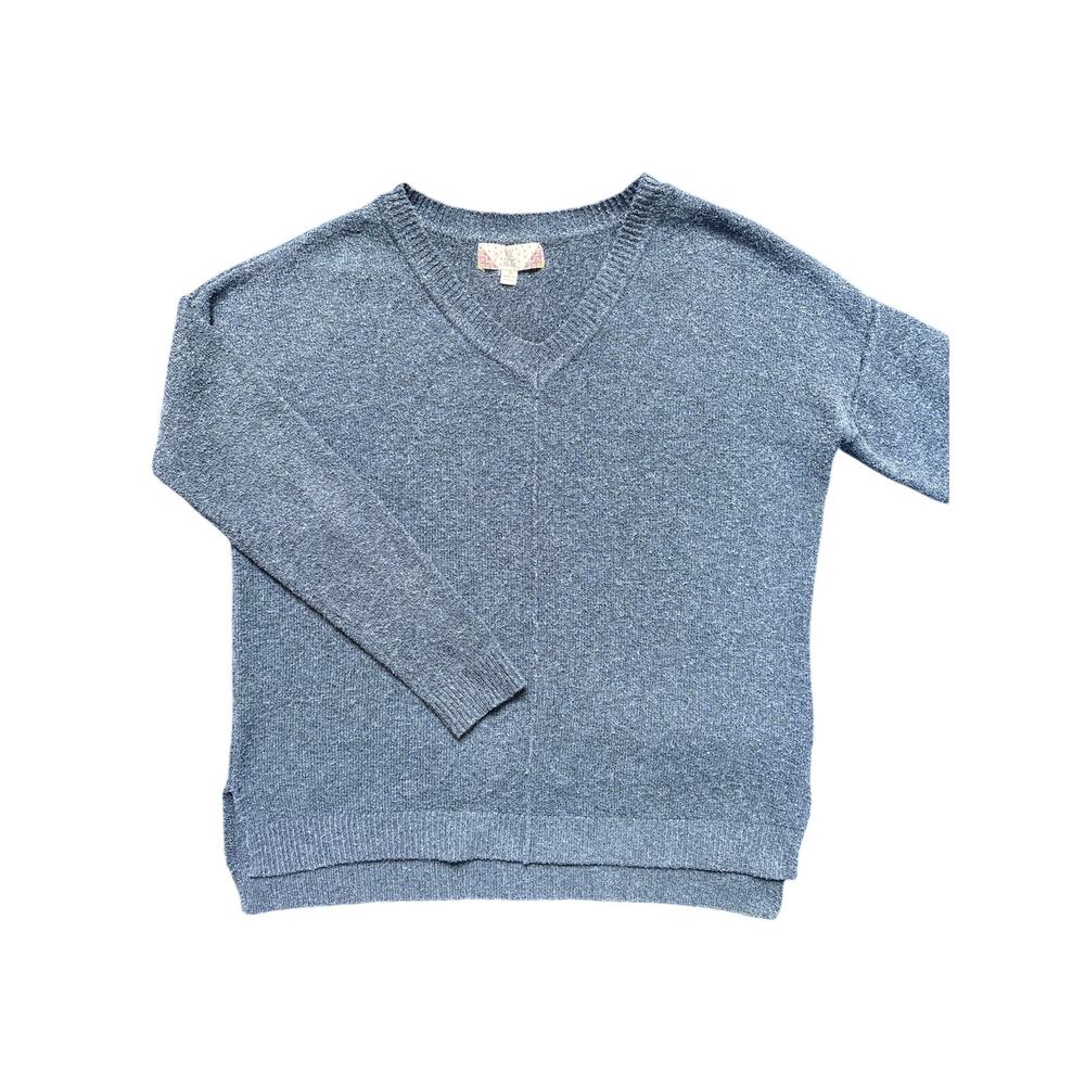 Pink Rose Blue Gray V-Neck High Low Sweater Women's Small